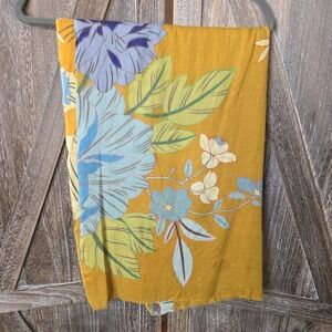 Brown Blue Green Floral Scarf Shawl Wrap‎ Lightweight Beaded Lace Bird 74" x 26"